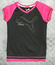Puma Girls Black/Pink V-Neck Short Sleeve Top ~S~ PG4624 - £3.90 GBP