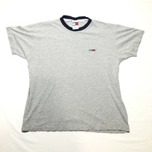 Vintage Tommy Hilfiger Jeans Tee T Shirt Mens L Logo Gray Spellout Short... - $11.29
