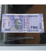 India 2020 100 Rupees Banknote - L INSET Sec Thread - Auth CIRC W/M tel ... - $4.75