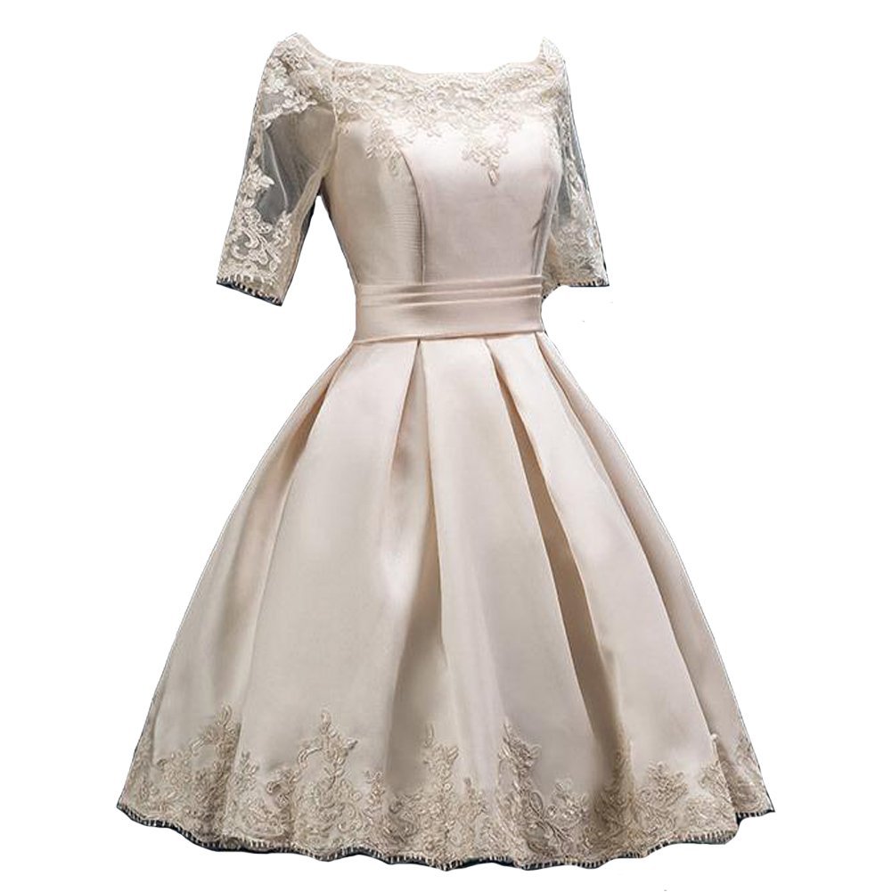 Kivary Short A Line Sheer Half Sleeves Fomal Lace Prom Dresses Bridesmaid Gowns