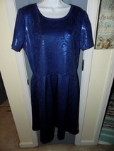 Lularoe Blue Floral Foil Design Amelia Dress W/Pockets Size 2XL Women&#39;s NWOT - £41.40 GBP