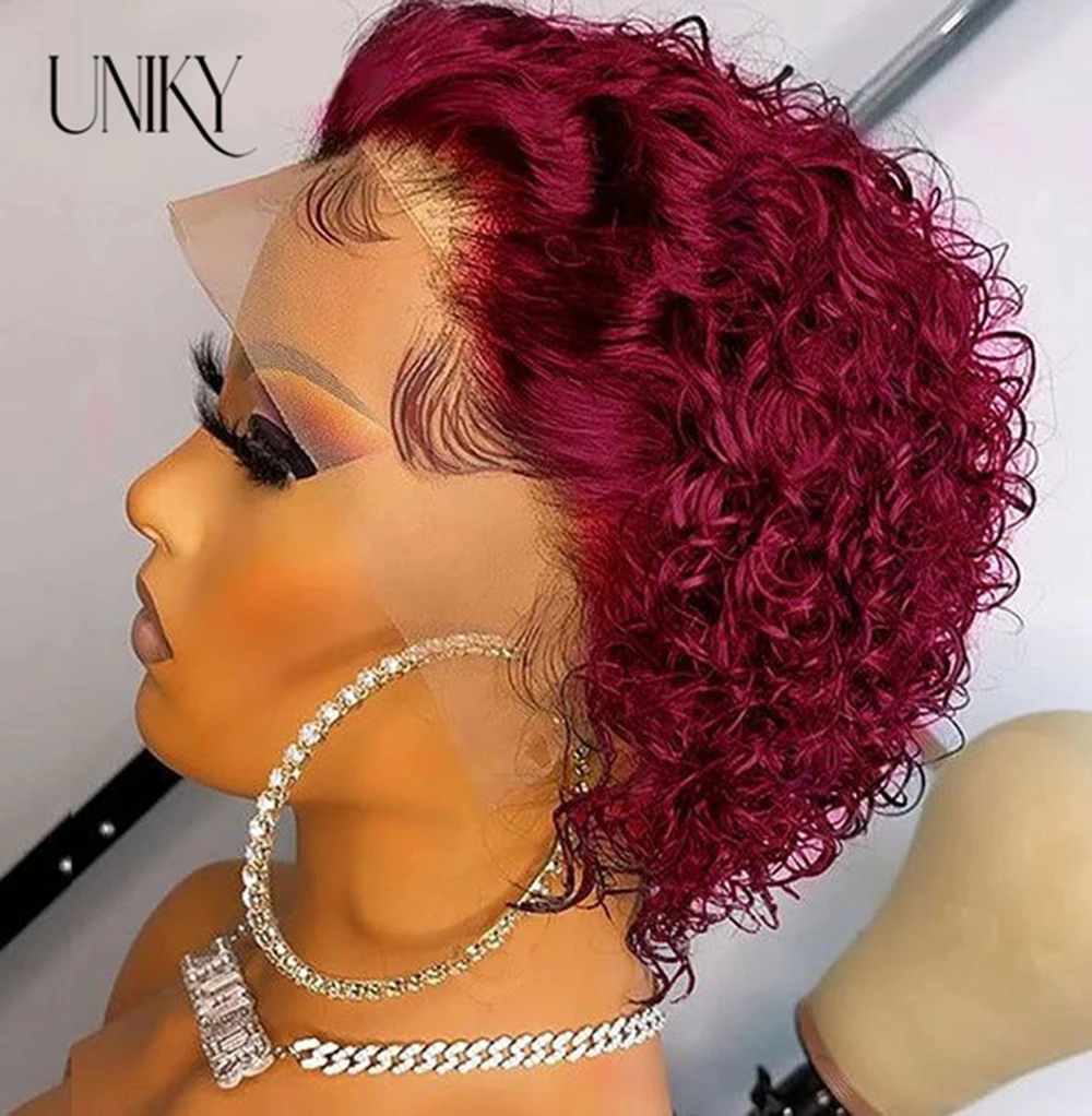 Short Curly Pixie Cut Wig Human Hair Lace Front 13x1 Transparent Lace Front - $46.06