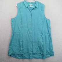 J Jill Shirt Womens Extra Large Blue Linen Sleeveless Button Down Tunic Blouse - £18.50 GBP