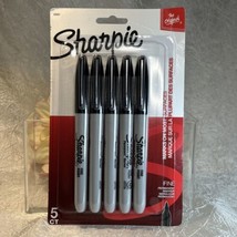 Sharpie Permanent Markers, Fine Point, Black, 5 Count - New Sealed Free ... - $7.87