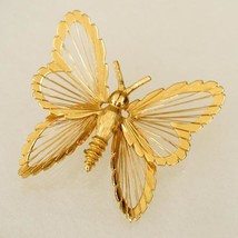 Vintage Costume Jewelry MONET Gold Tone Wire Wrap Butterfly Insect Brooch Pin - £15.85 GBP