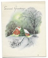 VINTAGE 1940s WWII ERA Christmas Greeting Holiday Card SNOW House Moon T... - £11.63 GBP