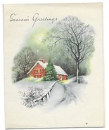 VINTAGE 1940s WWII ERA Christmas Greeting Holiday Card SNOW House Moon T... - $20.78 CAD