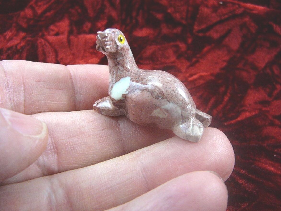 Y-SEAL-3) SEAL PINK Red small carving gem stone SOAPSTONE PERU I love ba... - $8.59