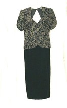 Scott McClintock Maxi Dress Black Velvet Gown Gold Embroidered Cut Out Women - £30.48 GBP