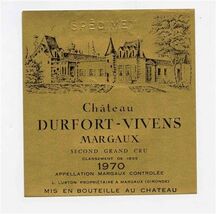 Chateau Durfort Vivens Margaux 1970 Wine Label Type 3 SPECIMEN - $9.90