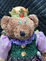 Vintage Princess Teddy Bear Plush 18” Crown Ribbon Furry Stuffed Animal Toy - £7.82 GBP