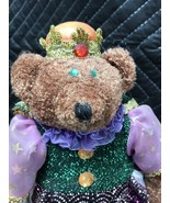 Vintage Princess Teddy Bear Plush 18” Crown Ribbon Furry Stuffed Animal Toy - £7.74 GBP