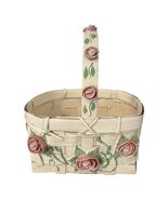 Vintage Hand-Painted Floral Wicker Basket with Pink Roses Cottage Decor - $19.80