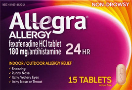 Allegra 24hr Non-Drowsy Allergy 15 Tabs Exp 04/2026+ - $184.35 MXN