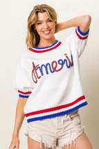 Metallic America Letter Short Sleeve Sweater - $45.00