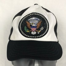 Presidential Seal Patriotic Hat Cap Mesh Trucker Black White Made in USA... - $18.95