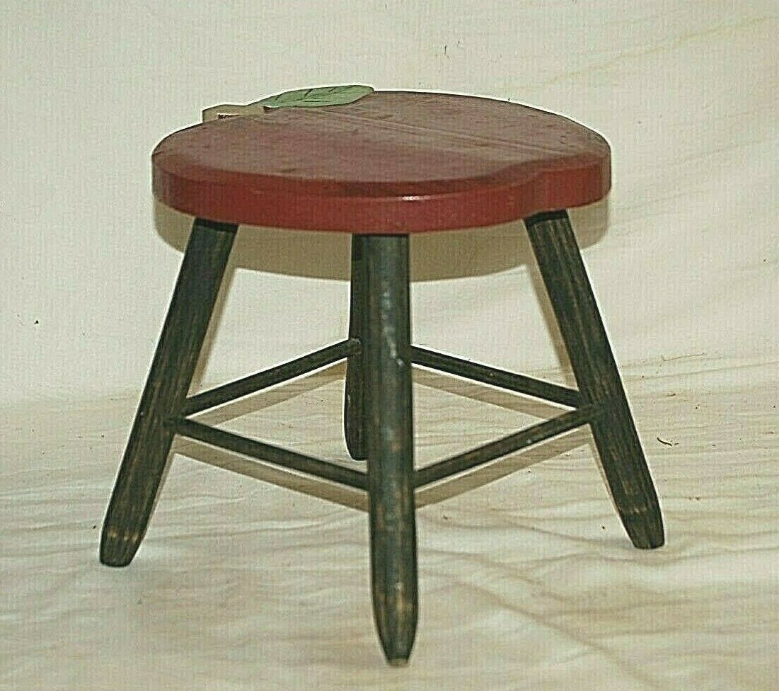 Vintage Wooden Red Apple Kids Bench Stool Hand Carved Painted Folk Art F... - $49.49