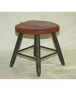 Vintage Wooden Red Apple Kids Bench Stool Hand Carved Painted Folk Art F... - £38.94 GBP