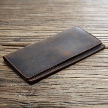 Leather Men Wallets Crazy Horse Cowhide Male Vintage Handmade Long Slim Thin Wal - £32.07 GBP