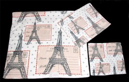 3 Kassafina Paris Eiffel Tower Postcards Velour Bath Hand Towels Wash Cloth NWT - £32.06 GBP