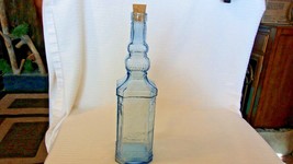 Vintage Light Blue Tinted Glass Liquor Bottle, Embossed 12&quot; Tall EMPTY - £47.21 GBP