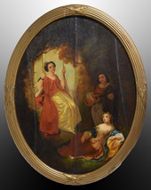 French Genre scene Ladies leisure 19th century Oval framed Painting by Joinville - £542.77 GBP