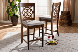 Pieta Gray Fabric Walnut Brown 2Pc Counter Height Pub Chair Set - $190.00