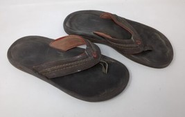 Olukai Hokua Thong Sandal Flip Flop Dark Java Brown Leather Mens US 10/ ... - $29.69