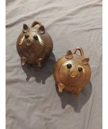 2 Vintage Flat Face Pottery Pig Piggy Bank With Green Marbles Eyes Very ... - €11,16 EUR