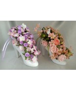 Lot (2) High Heeled Shoe Floral Arrangements w/ Cherubs (Pink/Purple &amp; P... - £39.08 GBP