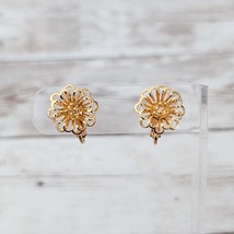 Vintage Clip On Earrings Unusual Gold Tone Flower Dainty 5/8&quot; - $14.99