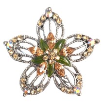 Vintage Flower Pattern Crystal Rhinestones Brooch Pin, Costume jewelry 2&quot; - £19.25 GBP