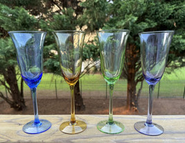 4 Colored Wine Glasses Long Stem 9.25” Circleware Yellow Blue Green Purp... - £31.44 GBP