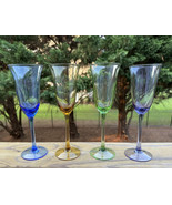 4 Colored Wine Glasses Long Stem 9.25” Circleware Yellow Blue Green Purp... - £31.92 GBP