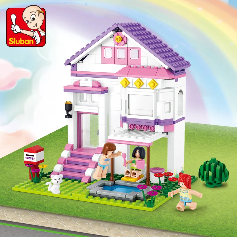 Sluban Building Block Toys Girls Dream Pink B0532 Duplex Pool Villa 291PCS - £30.69 GBP