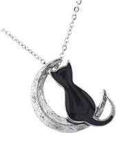 ACCESSORIES Cat on the Crescent Moon Pendant Chain - £35.31 GBP