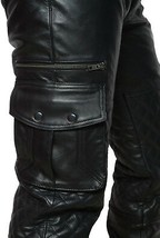 Men&#39;s cowhide Leather Pant Lace Up Designer Slim Fit Black Skinny Trouser - $179.00