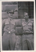 Vintage Commander &amp; Soldier Standing In Front Of Building WWII 1940s - £3.97 GBP