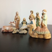 Christmas Avenue Hand Painted Ceramic Nativity Set 11 Pieces Atico Vintage - £11.74 GBP