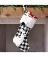 USILAND Christmas Stocking 20in Buffalo Check Pom Pom Faux Fur Black White - $125.00 MXN