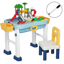 6 in 1 Kids Activity Table Chair Set 2PCS Toddler Luggage Building Block... - $123.92
