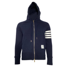 Thom Browne 4-Bar Zipped Hoodie In Cotton Men Blue S - $433.20