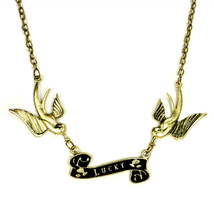 Lucky Flying Bird Necklace Swallow Rockabilly Vintage Tattoo Style Chain Metal - £5.57 GBP