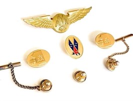 Vintage American Airlines Stewardess Flight Attendant Gold Wings + Tie Tack Pins - £54.48 GBP