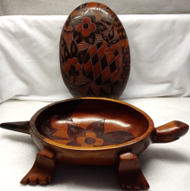 Turtle Tortoise Trinket Box 13&quot; Lift Off Lid Carved Christmas Haiti Wood - £30.53 GBP