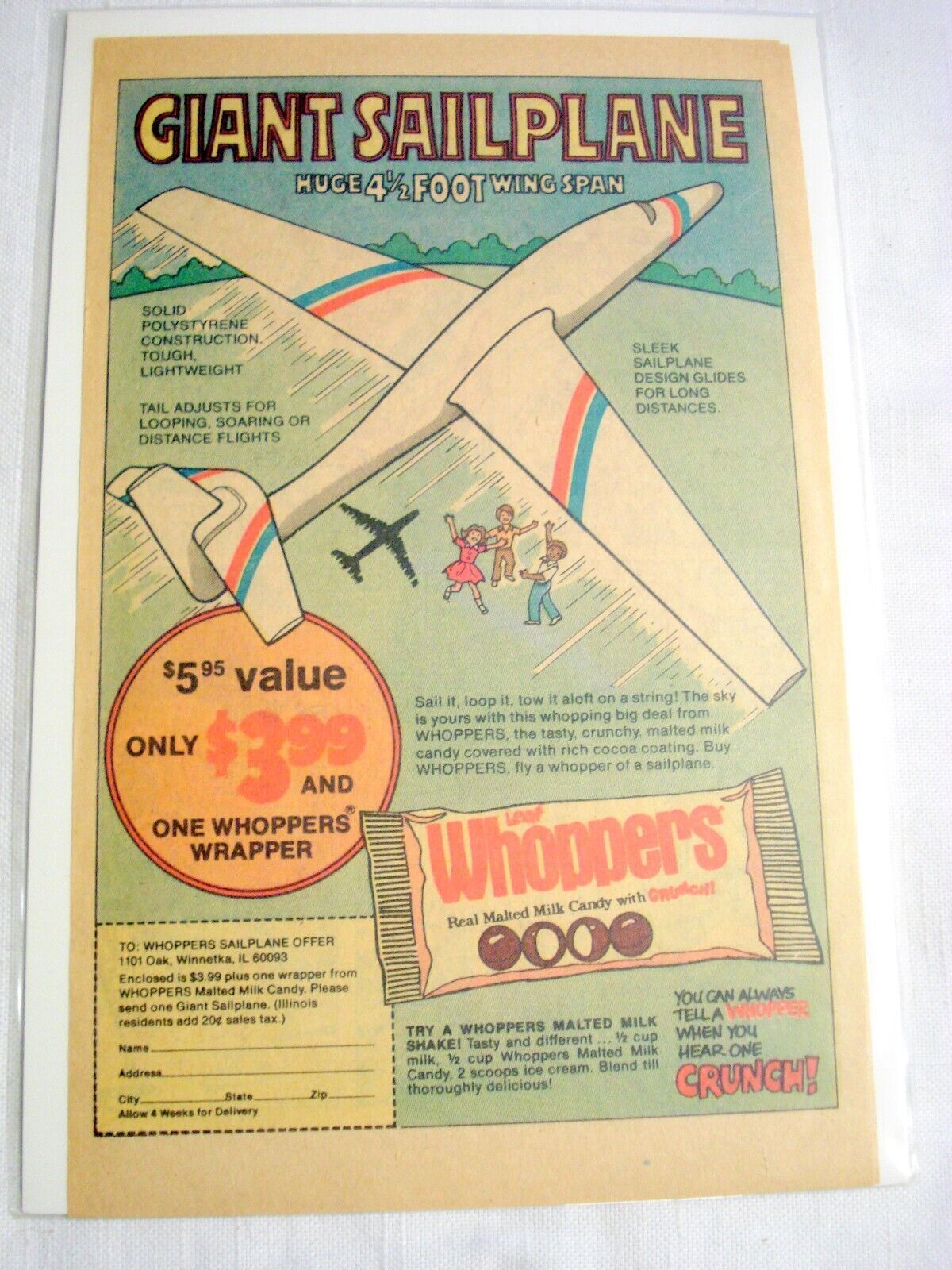 Primary image for 1979 Whoppers Candy Color Ad with Sailplane