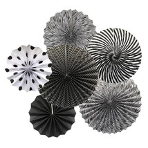 Party Hanging Paper Fans Set, Black Round Pattern Paper Garlands Decoration For  - £11.84 GBP