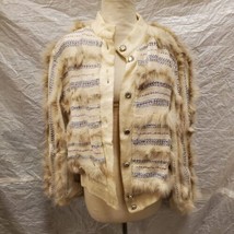 Zaharoff Women&#39;s White Jacket with Fur Stripes and Buttons - $178.19