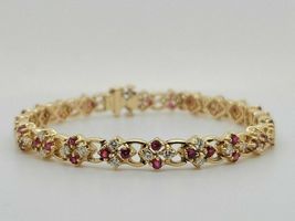 7.20Ct Round Cut Simulated Ruby Women&#39;s Bracelet   Gold Plated 925 Silver - £140.48 GBP