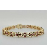 7.20Ct Round Cut Simulated Ruby Women&#39;s Bracelet   Gold Plated 925 Silver - $244.76 CAD
